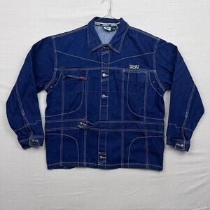 Y2K Vintage Don Button‎ Down Dark Wash Embroidered Denim Jean Jacket